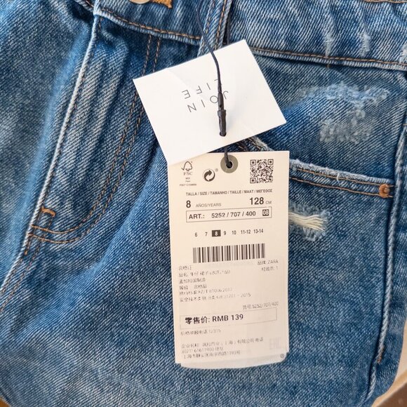 Zara Girls Distressed Denim Mini Skirt Size 8 Raw Hem Blue Jean Skirt - Picture 3 of 3